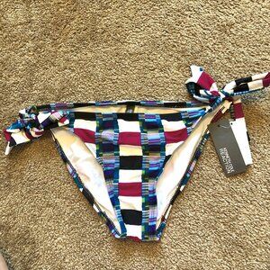 NEW NWT KENNETH COLE REACTION White Black Blue Bow Tie Plaid Bikini BOTTOM Small